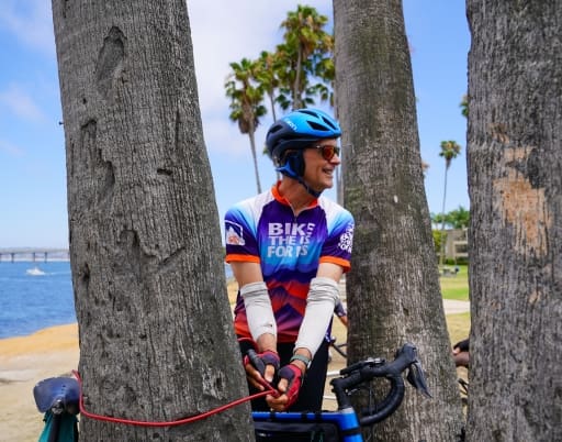 Bike the US for MS rider unlocking bike
