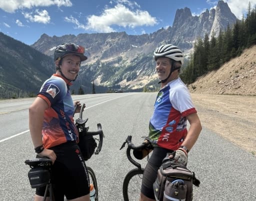 Cyclist with Bike the US for MS smiling along route