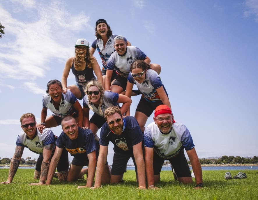 Rider pyramid with Bike the US for MS