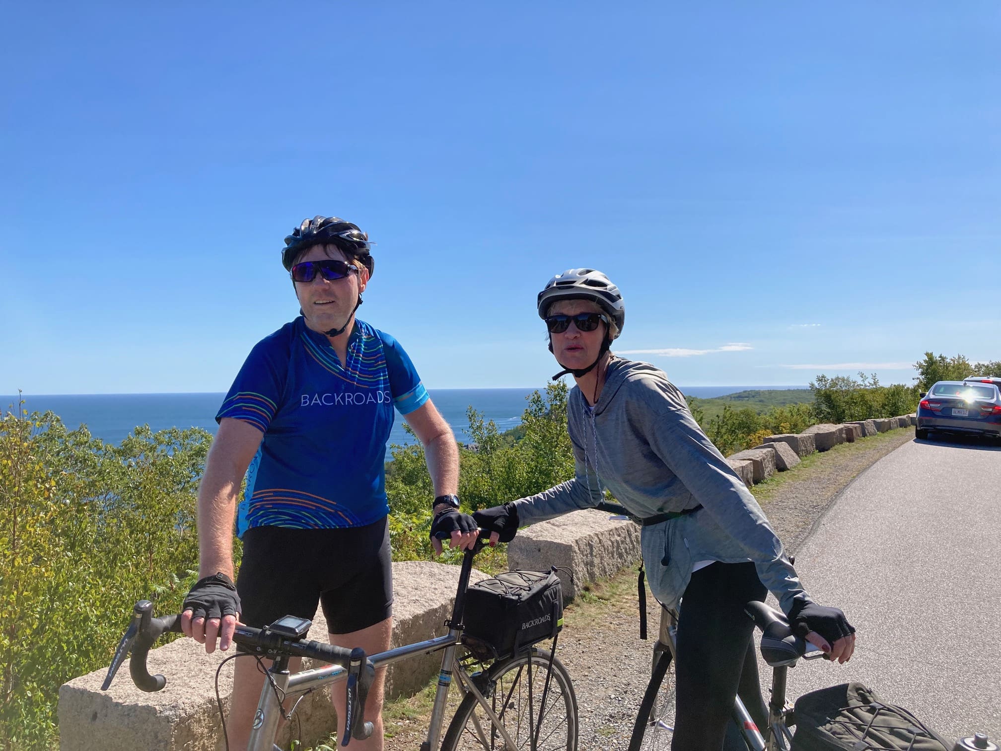 Sandy and Chip Minty Cycling at Acadia National Park, Maine